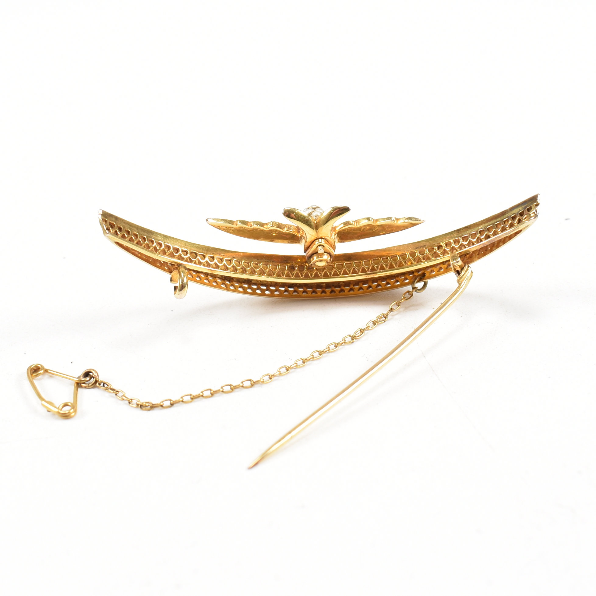 19TH CENTURY 15CT GOLD SWALLOW & CRESCENT BROOCH PIN - Image 7 of 8