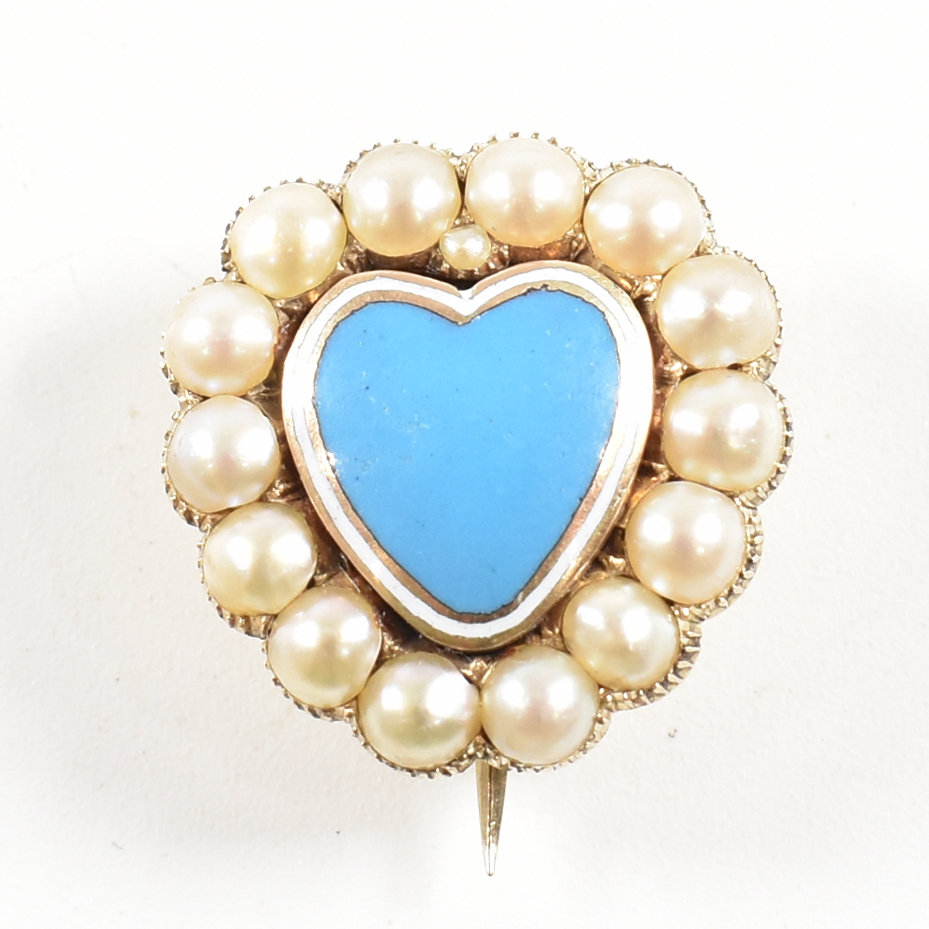 GEORGIAN GOLD & PEARL ENAMEL HEART BROOCH - Image 5 of 5