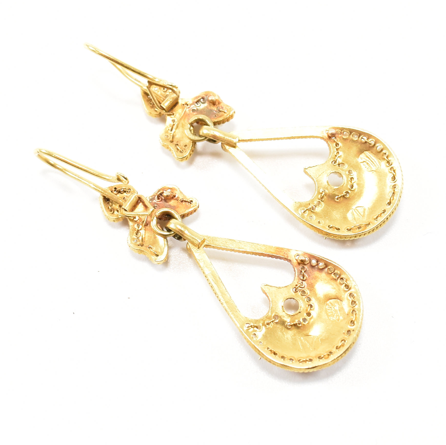 PAIR OF FRENCH 18CT GOLD & SEED PEARL PENDANT EARRINGS - Image 4 of 9