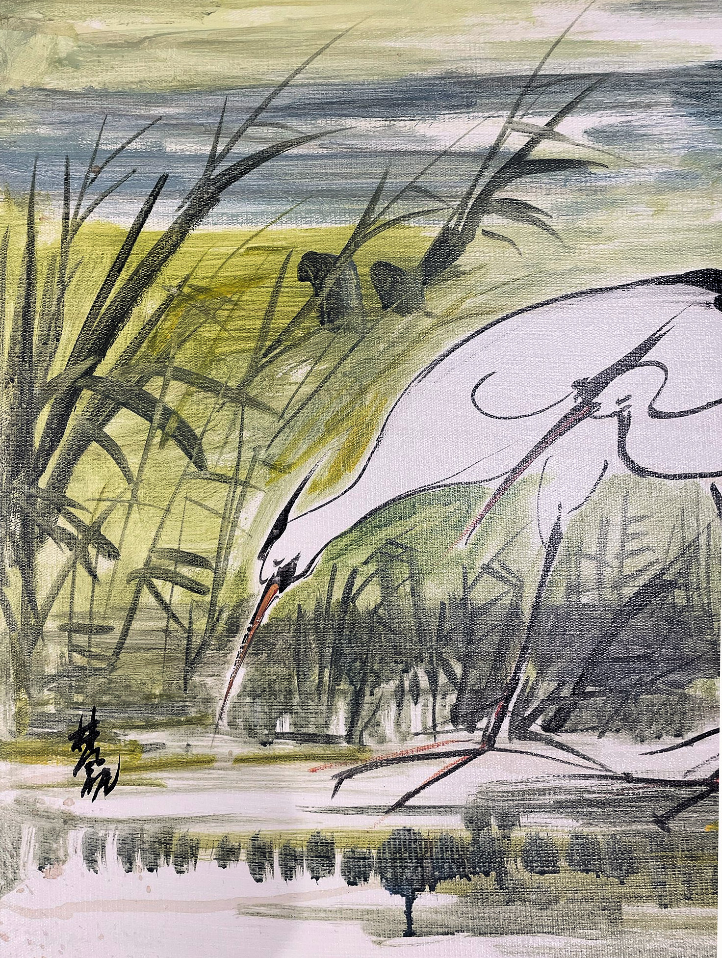 LIN FENGMIAN 林风眠 (1900-1991) - PAIR OF HERONS 双鹭 - Image 3 of 8