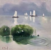 WU GUANZHONG - BOATS ON A LAKE 湖上帆景