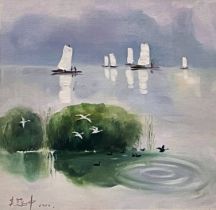 WU GUANZHONG - BOATS ON A LAKE 湖上帆景