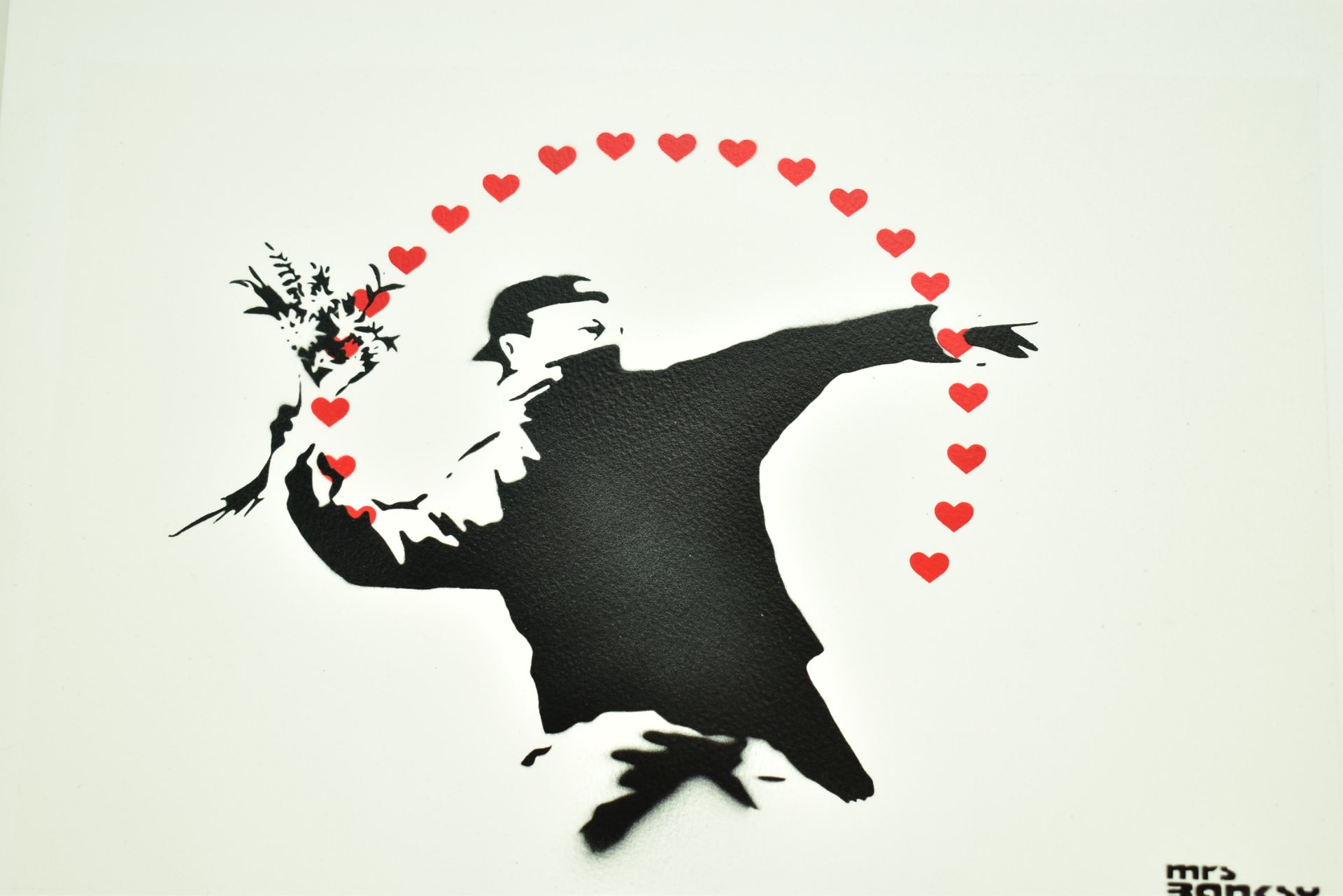 MRS BANKSY (BRITISH) - FLOWER THROWER - LOVE IS IN THE AIR - Image 2 of 11
