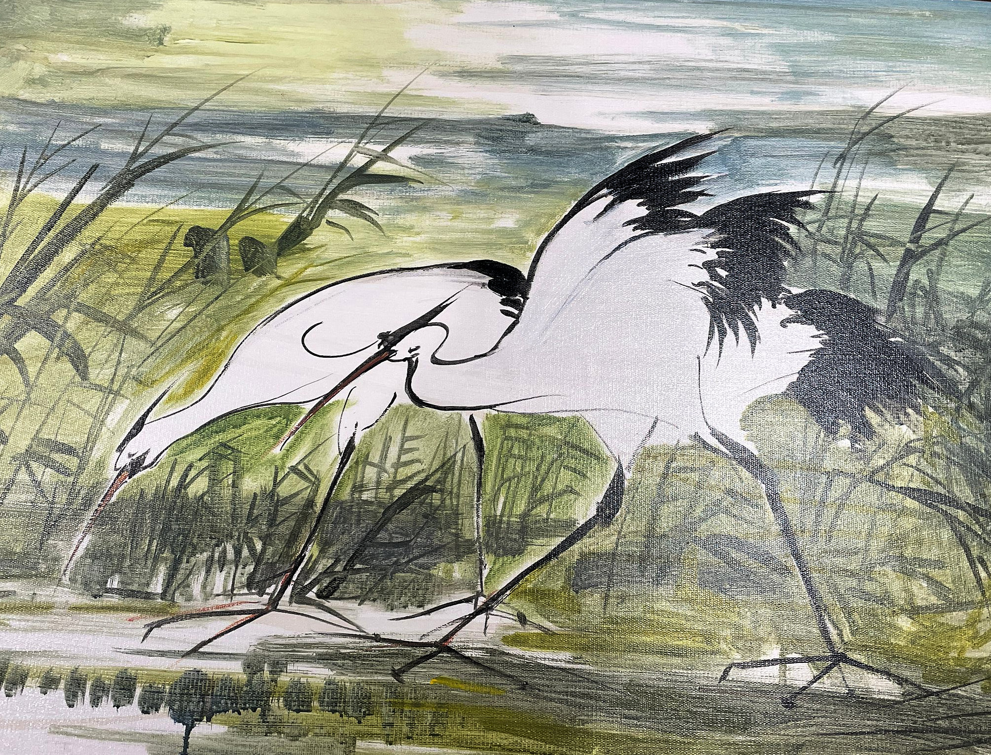 LIN FENGMIAN 林风眠 (1900-1991) - PAIR OF HERONS 双鹭 - Image 2 of 8