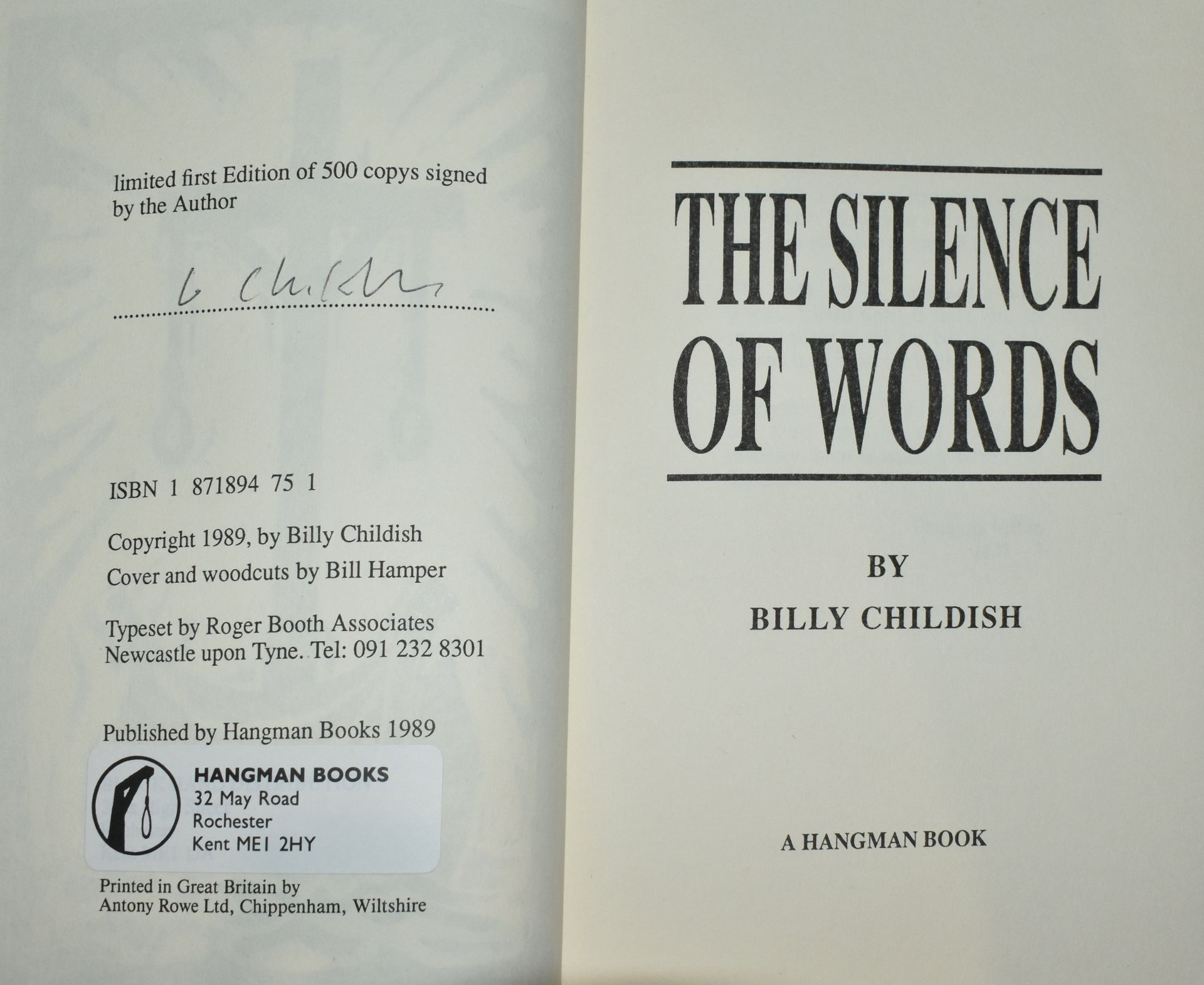 THE SILENCE OF WORDS - SIGNED BY BILLY CHILDISH - Image 2 of 6