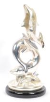 VINTAGE 20TH CENTURY OTTAVIANI SILVER PLATE DOLPHIN STATUE