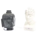 TWO CONTEMPORARY BUDHA & PHRENOLOGY FIGURE HEADS