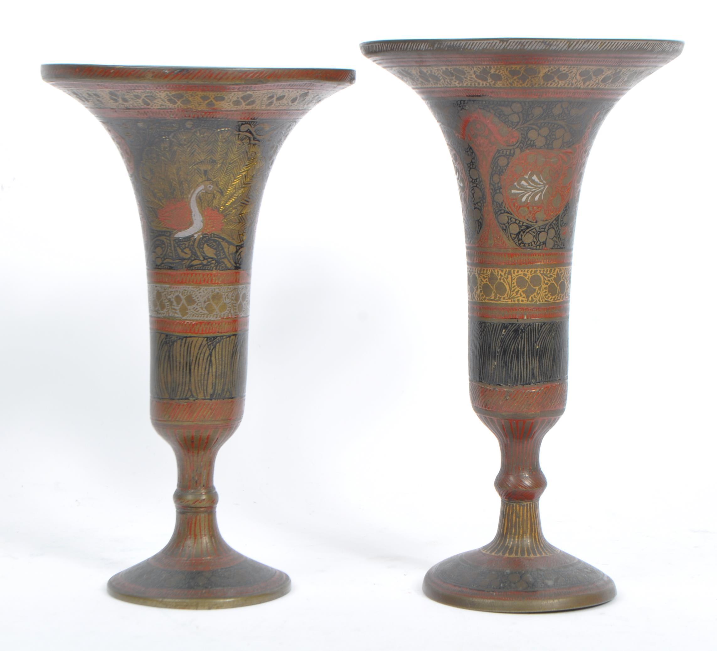 PAIR OF INDIAN BRASS WIDE FLANGE SPILL VASES