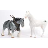 TWO VINTAGE SYLVAC BONE CHINA DAPPLED GREY HORSE FIGURE - 3180