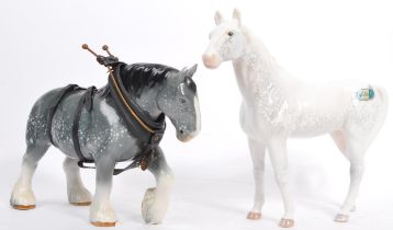 TWO VINTAGE SYLVAC BONE CHINA DAPPLED GREY HORSE FIGURE - 3180