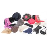 COLLECTION OF VINTAGE LADIES FASHION - HATS - GLOVES - BAGS