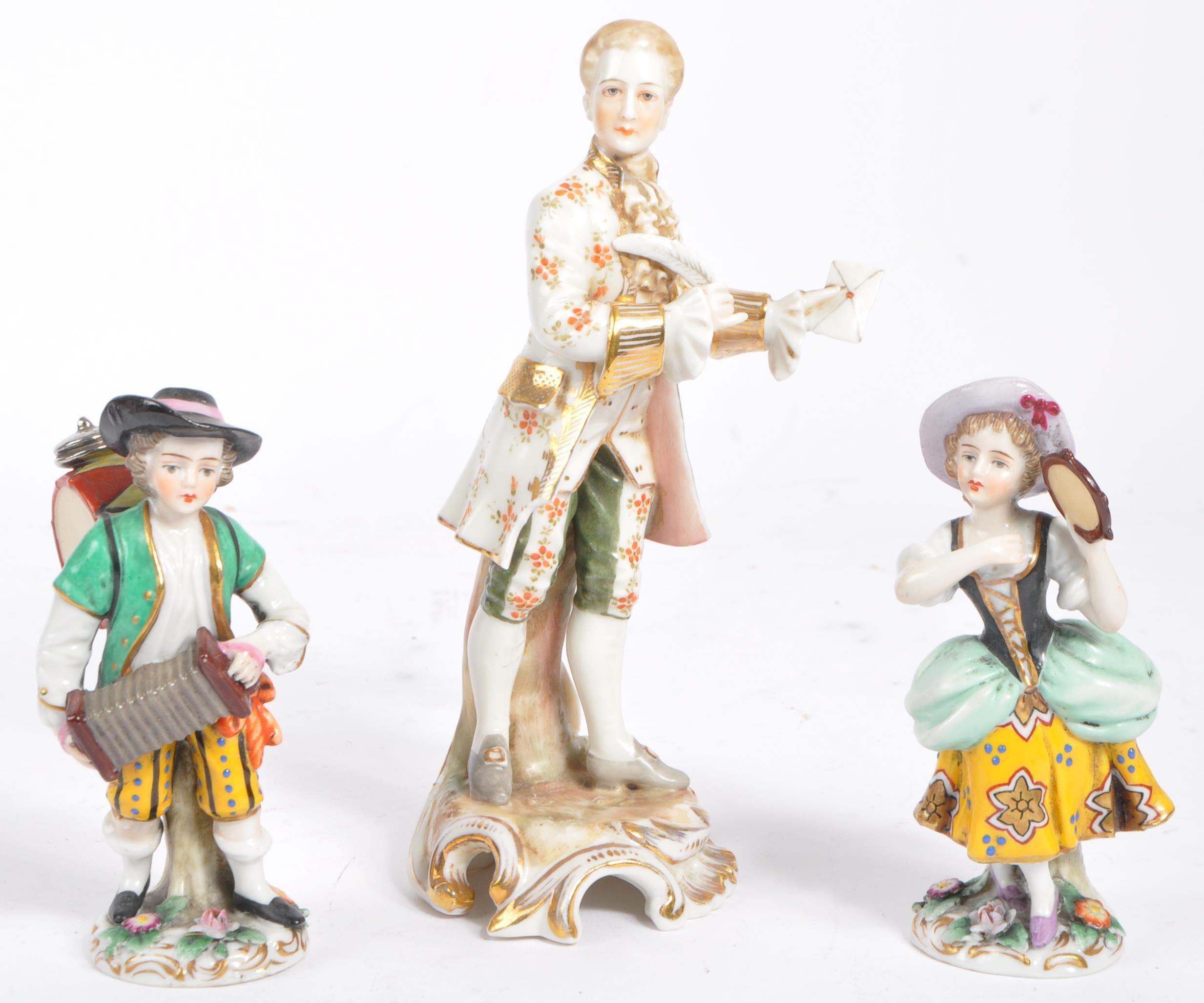 THREE 19TH CENTURY MEISSEN STYLE CONTINENTAL PORCELAIN FIGURES