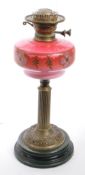 20TH CENTURY PINK OPALINE BRITISH MADE GLASS OIL LAMP BY DUPLEX