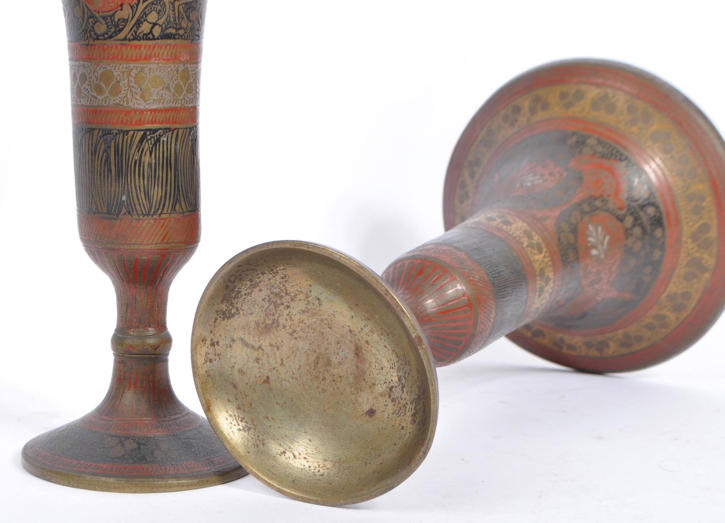 PAIR OF INDIAN BRASS WIDE FLANGE SPILL VASES - Image 9 of 9