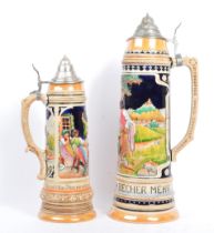 TWO VINTAGE 20TH HAND PAINTED WEST GERMAN BEER STEINS