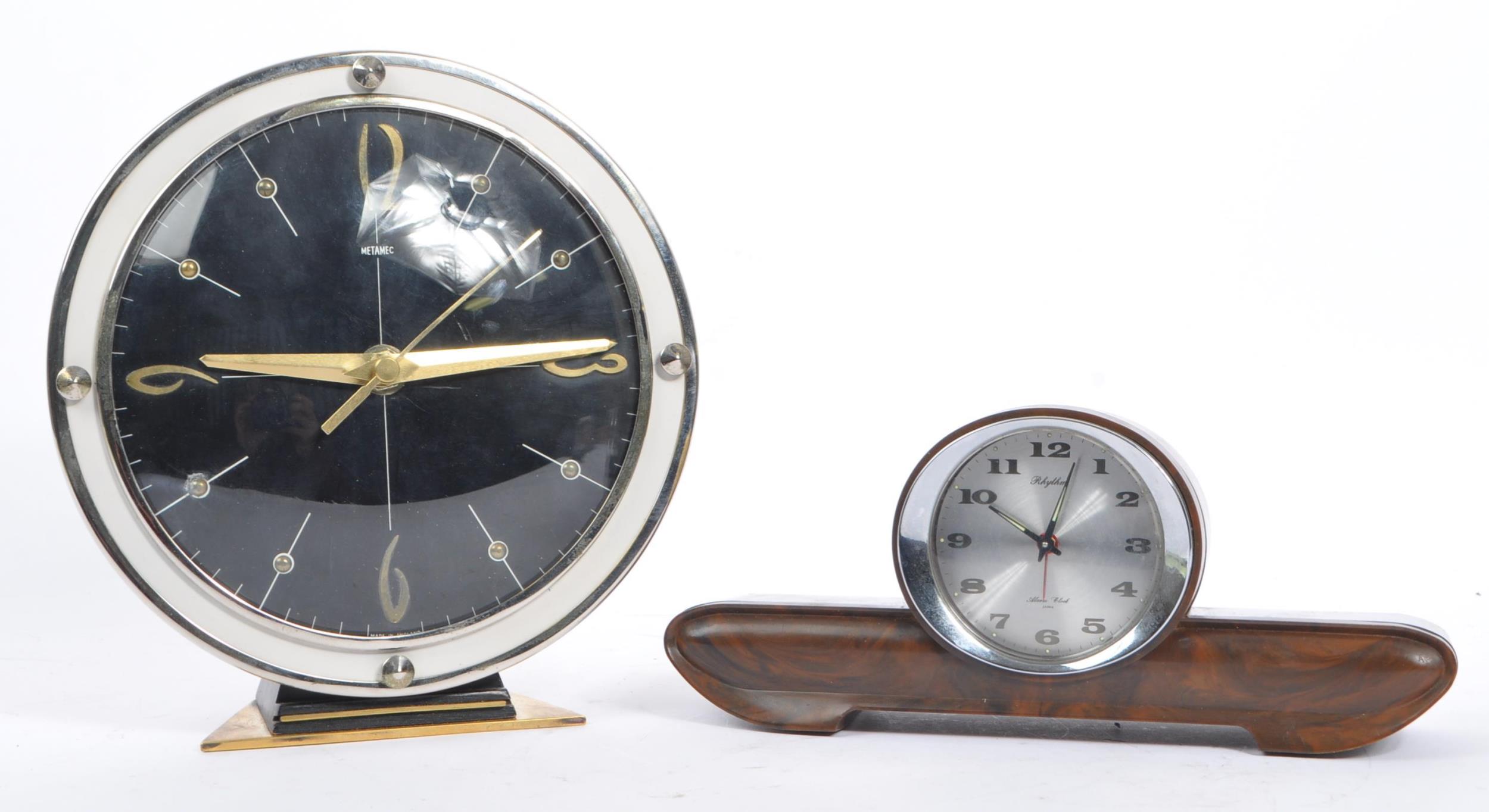 TWO MID CENTURY ALARM CLOCKS BY METAMEC & RHYTHM