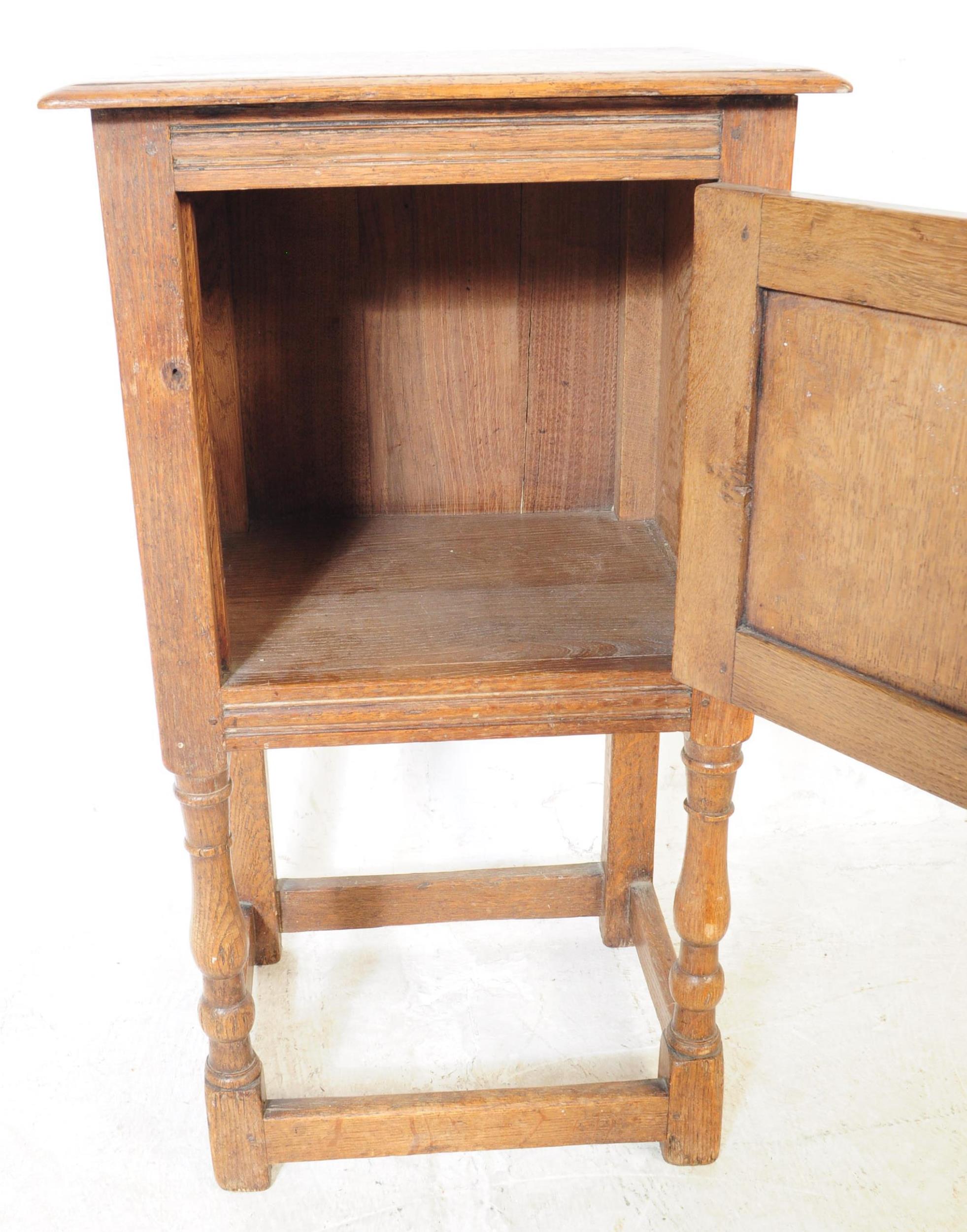 ARTS & CRAFTS CARVED OAK POT BEDSIDE CUPBOARD BY NEWMAN & CO - Image 3 of 7