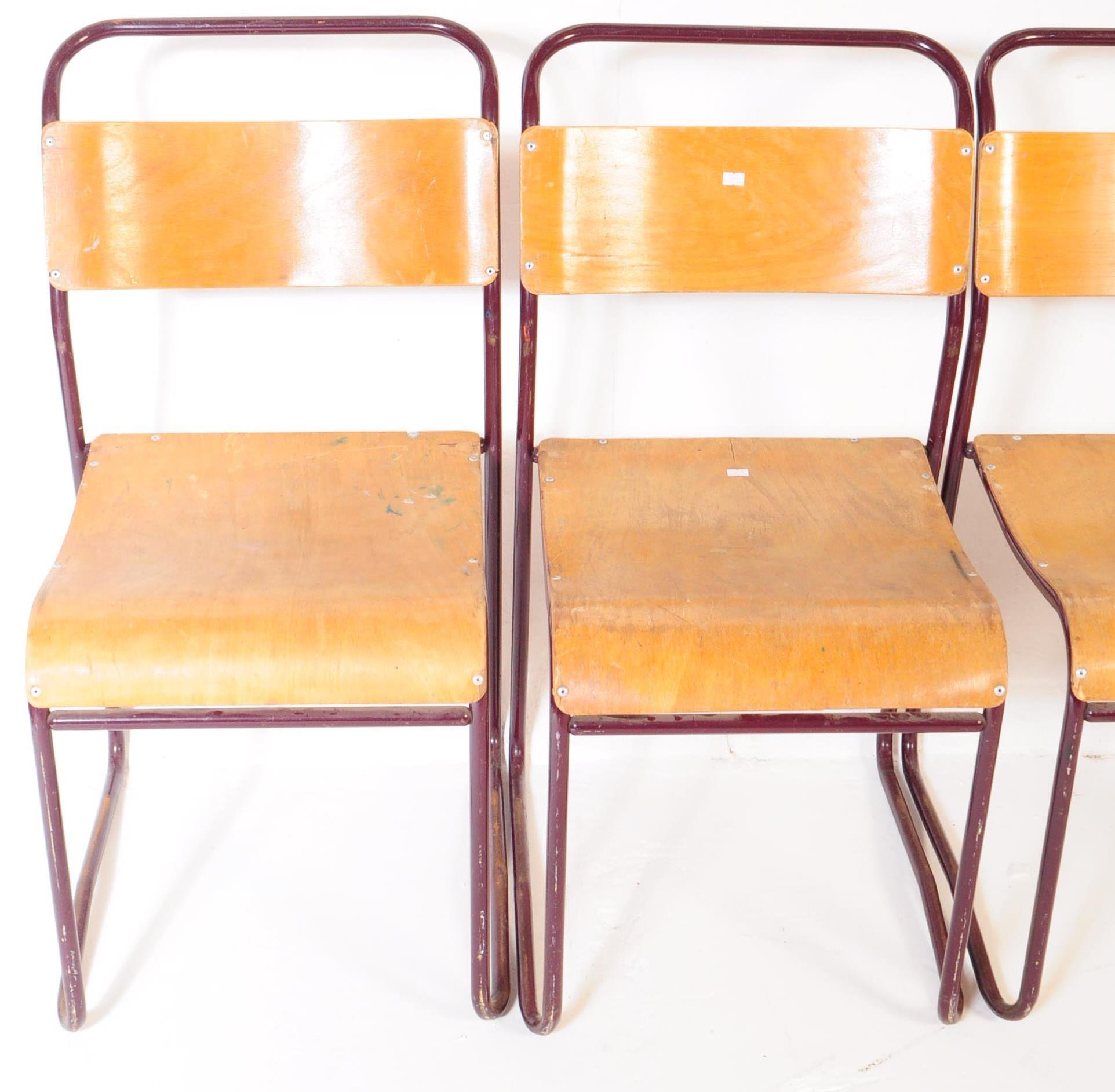 SET OF FOUR VINTAGE 20TH CENTURY SCHOOL STACKING CHAIRS - Image 2 of 6