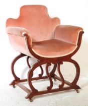 1920S ITALIAN WALNUT VELVET SAVONAROLA CHAIR