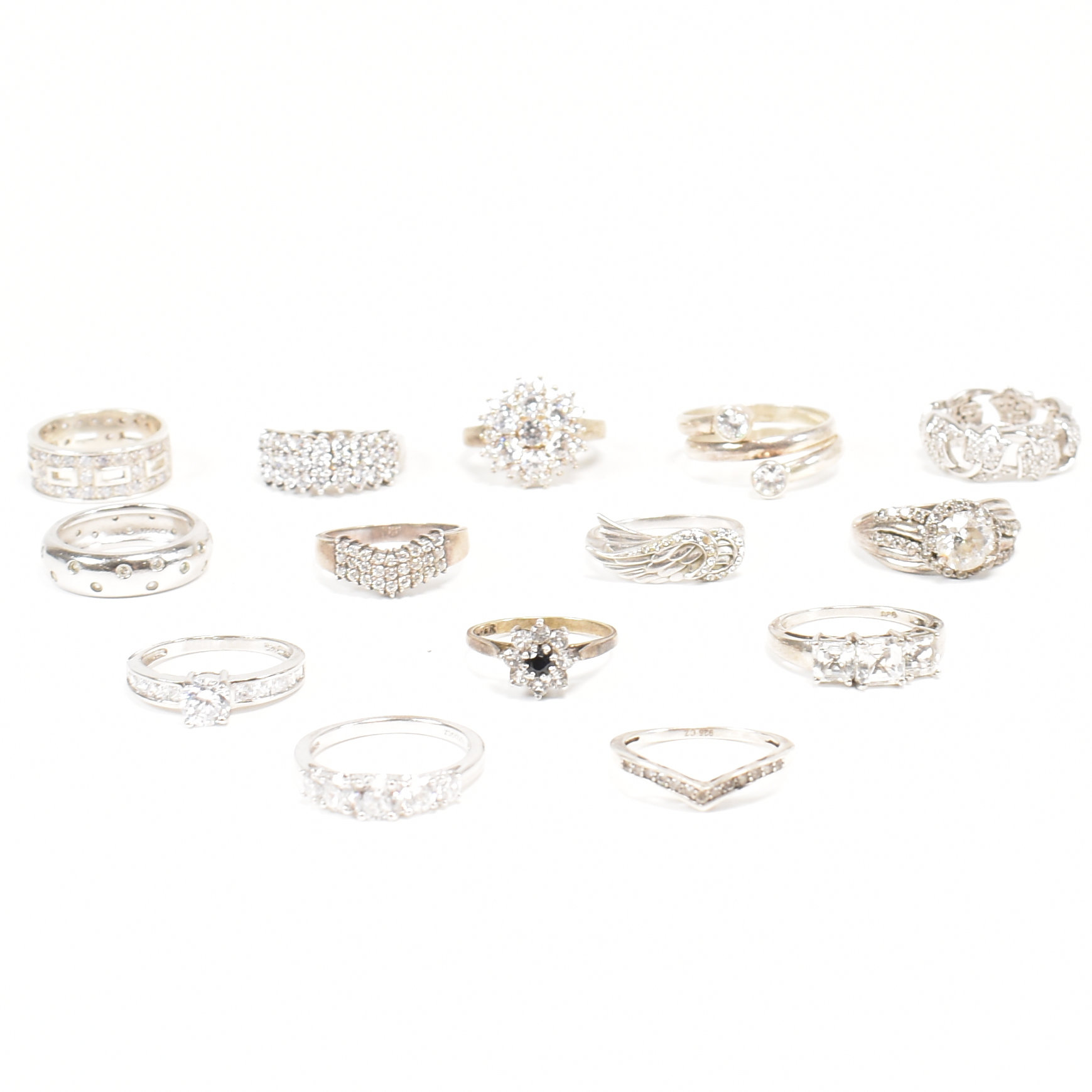 COLLECTION OF 925 SILVER & CZ & WHITE STONE RINGS