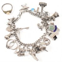 SILVER & WHITE METAL CHARM BRACELET & 800 SILVER RING