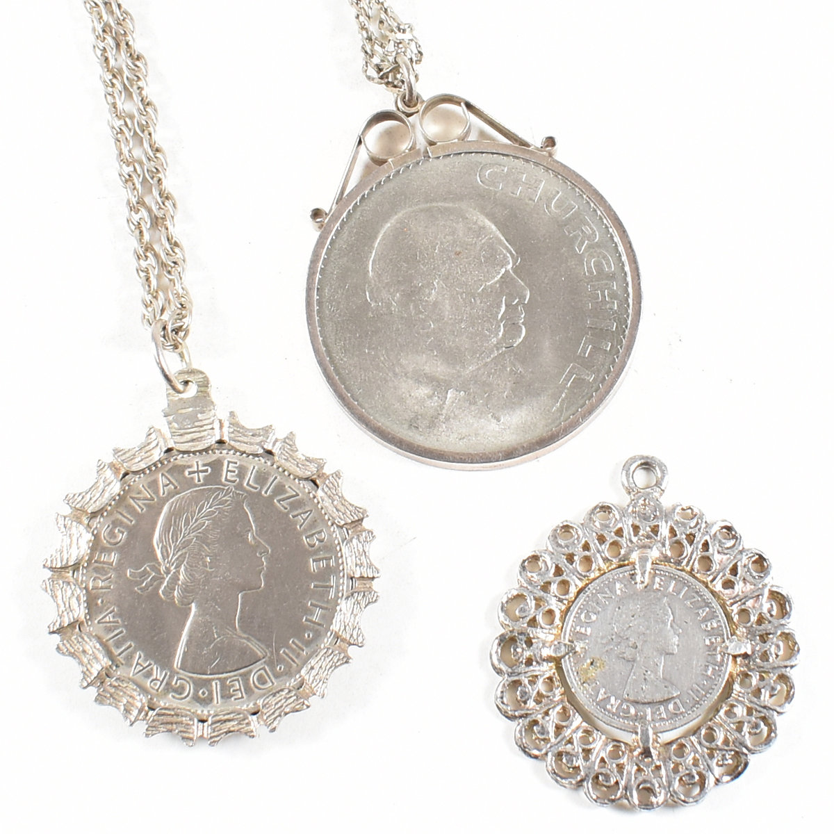 COLLECTION OF MOUNTED COIN PENDANT NECKLACES & PENDANT