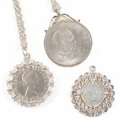 COLLECTION OF MOUNTED COIN PENDANT NECKLACES & PENDANT