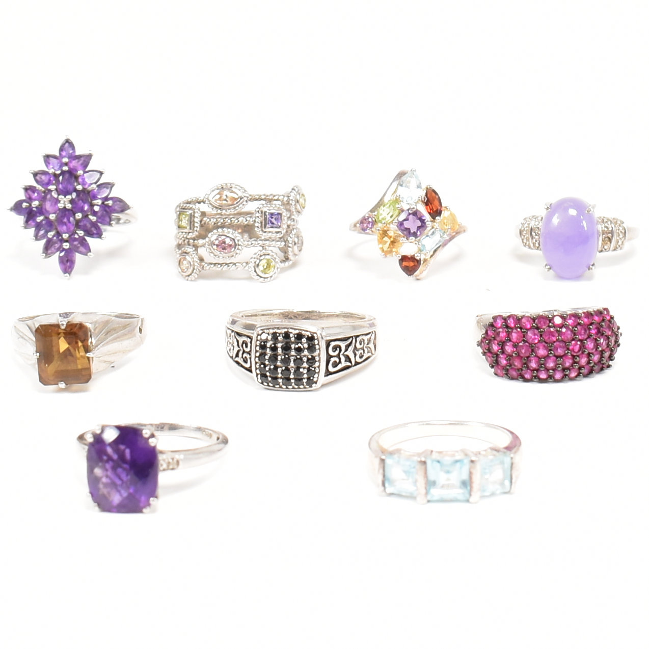 A COLLECTION OF 925 SILVER & GEM SET DRESS RINGS