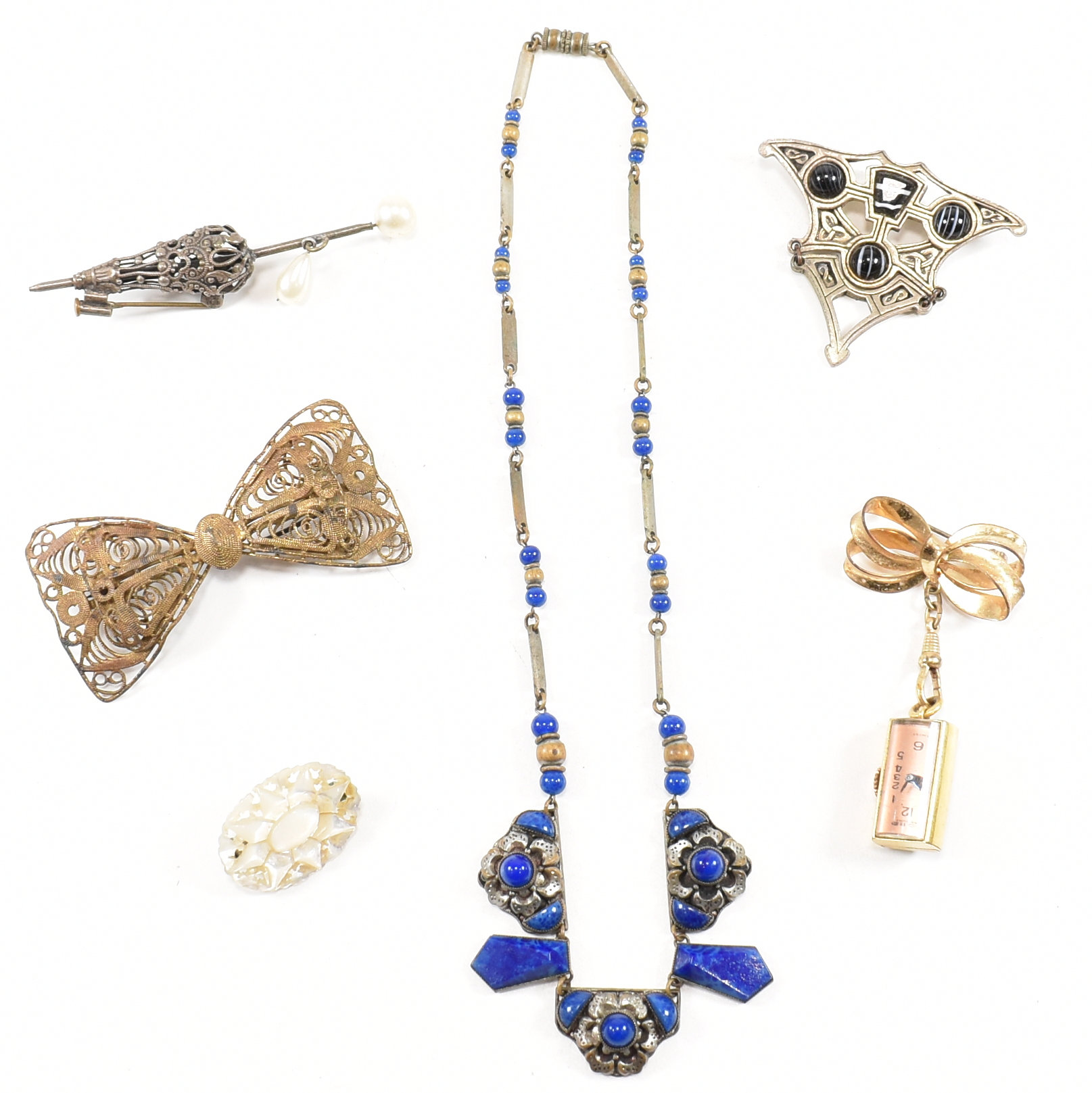 COLLECTION OF COSTUME BROOCHES & CZECH NECKLACE