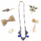 COLLECTION OF COSTUME BROOCHES & CZECH NECKLACE