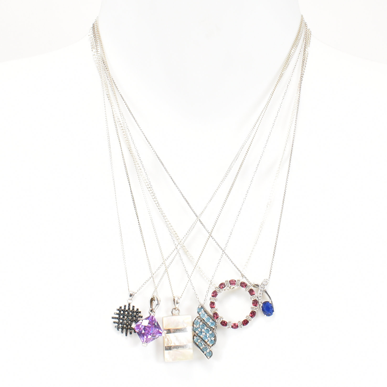 SIX 925 SILVER & GEM SET PENDANT NECKLACES