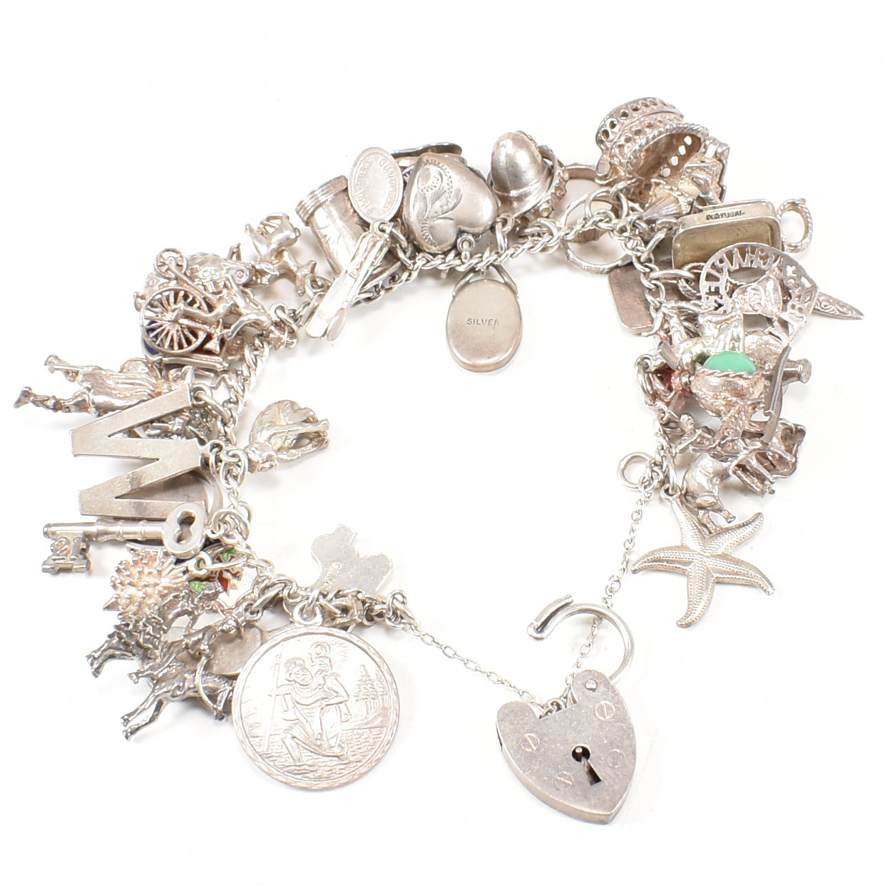1970S HALLMARKED SILVER CHARM BRACELET WITH SILVER & WHITE METAL CHARMS - Image 4 of 4