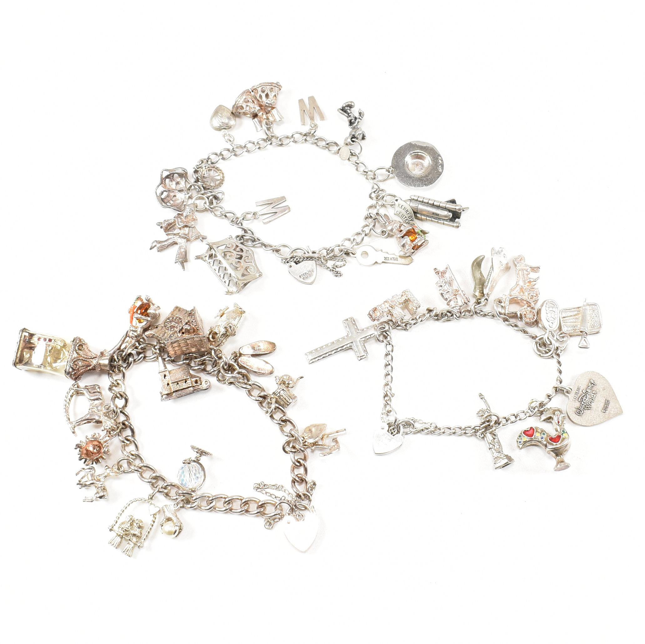3 SILVER CHARM BRACELETS WITH SILVER & WHITE METAL CHARMS - Image 2 of 4