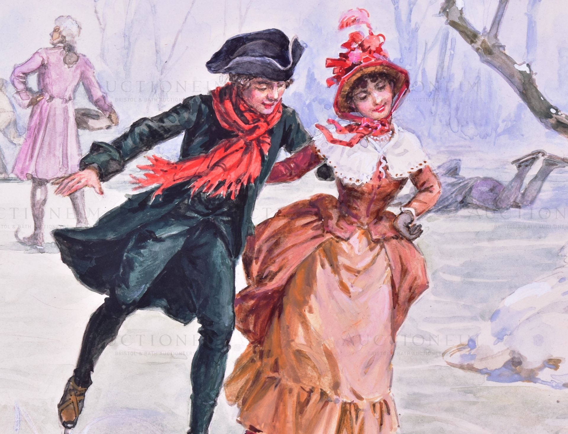 LOUIS WARD (1913 - 2005) - PERIOD COUPLE ICE-SKATING ORIGINAL ARTWORK - Image 3 of 4