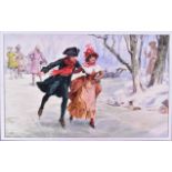 LOUIS WARD (1913 - 2005) - PERIOD COUPLE ICE-SKATING ORIGINAL ARTWORK