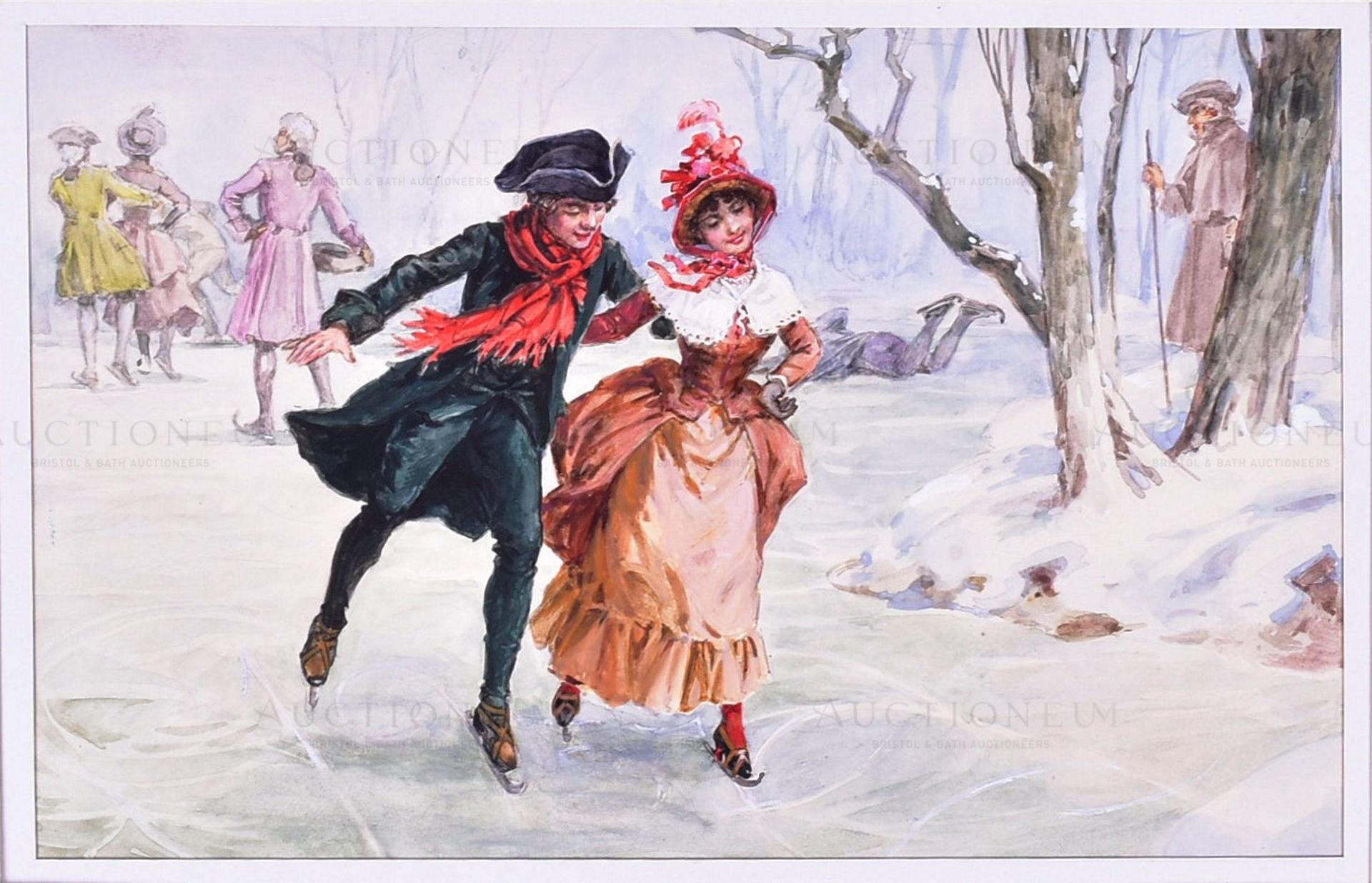 LOUIS WARD (1913 - 2005) - PERIOD COUPLE ICE-SKATING ORIGINAL ARTWORK - Image 2 of 4