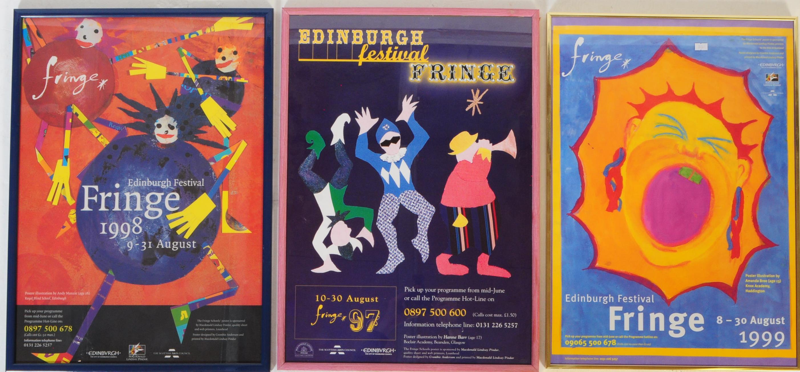 THREE EDINBURGH FRINGE FESTIVAL POSTERS - 1997, 1998, 1999
