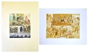 TWO TOM PHILLIPS LIMITED EDITION PRINTS - HAND COLOURED