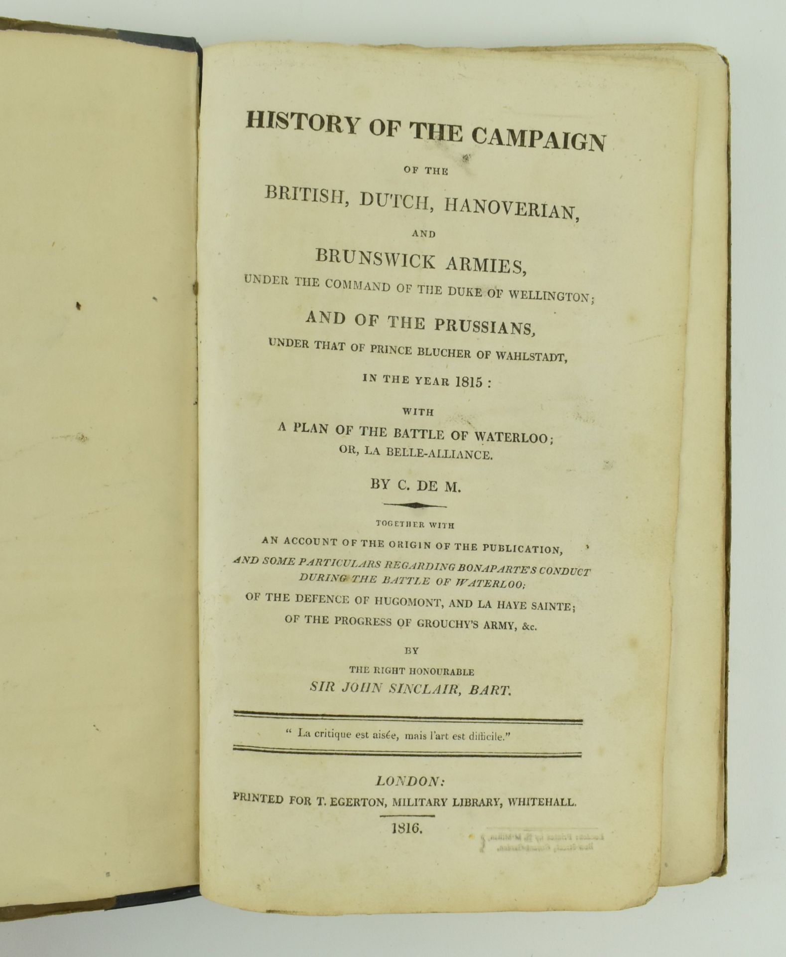 [VON MUFFLING, CARL] 1816 HISTORY OF THE CAMPAIGN OF ARMIES - Image 2 of 6