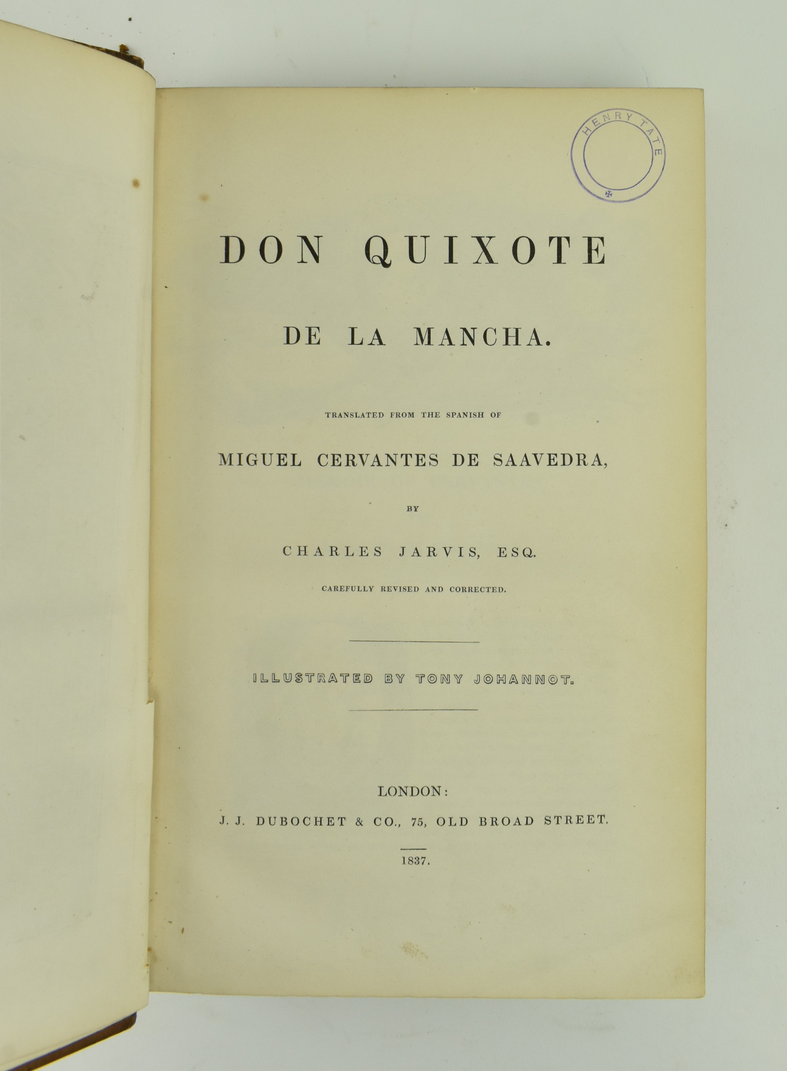 BINDINGS. 1837 DON QUIXOTE DE LA MANCHA IN THREE VOLUMES - Image 4 of 9