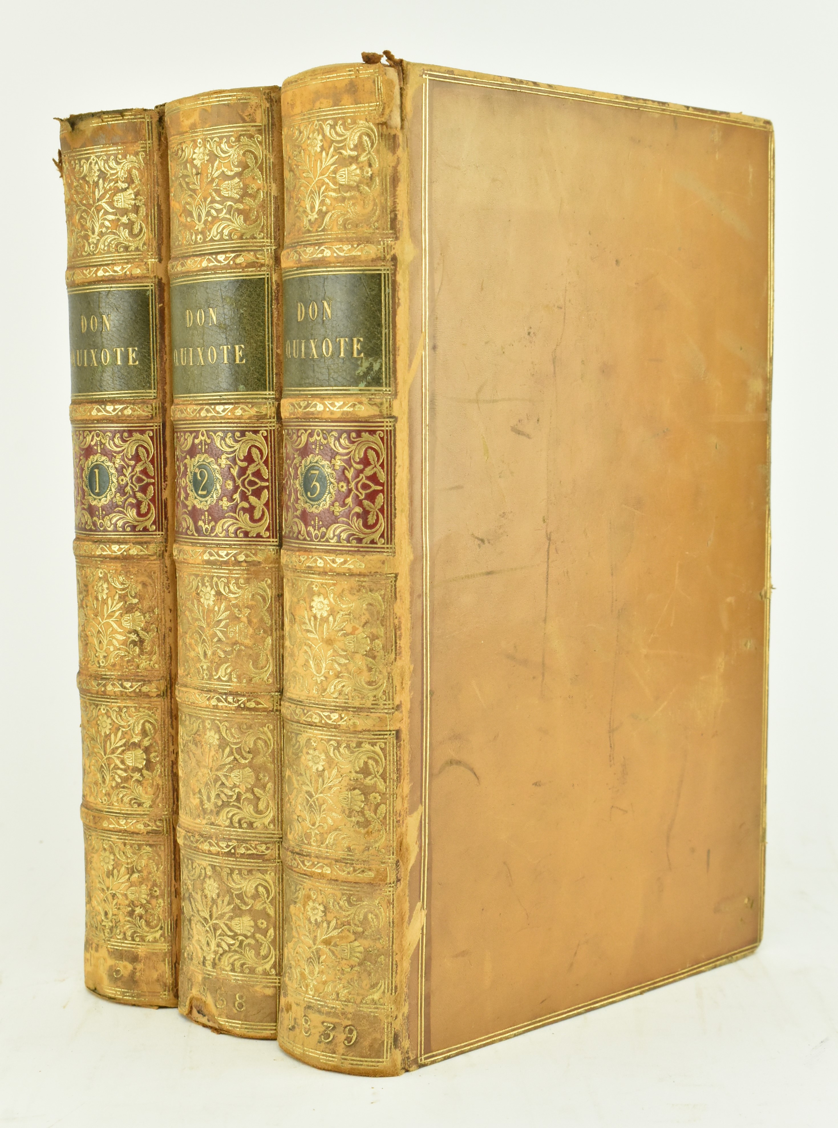 BINDINGS. 1837 DON QUIXOTE DE LA MANCHA IN THREE VOLUMES - Image 2 of 9