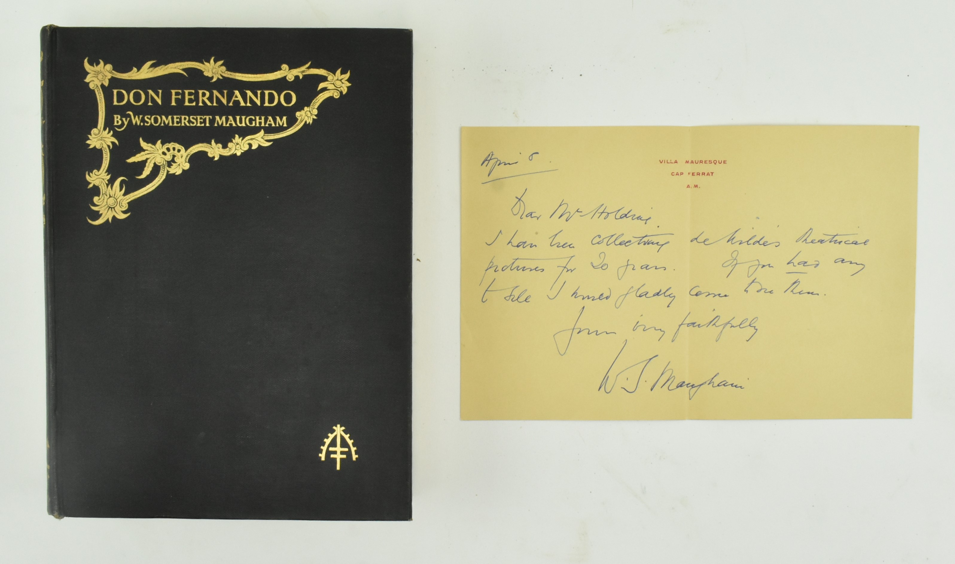 SOMERSET MAUGHAM, W. MANUSCRIPT SIGNED LETTER & BOOK