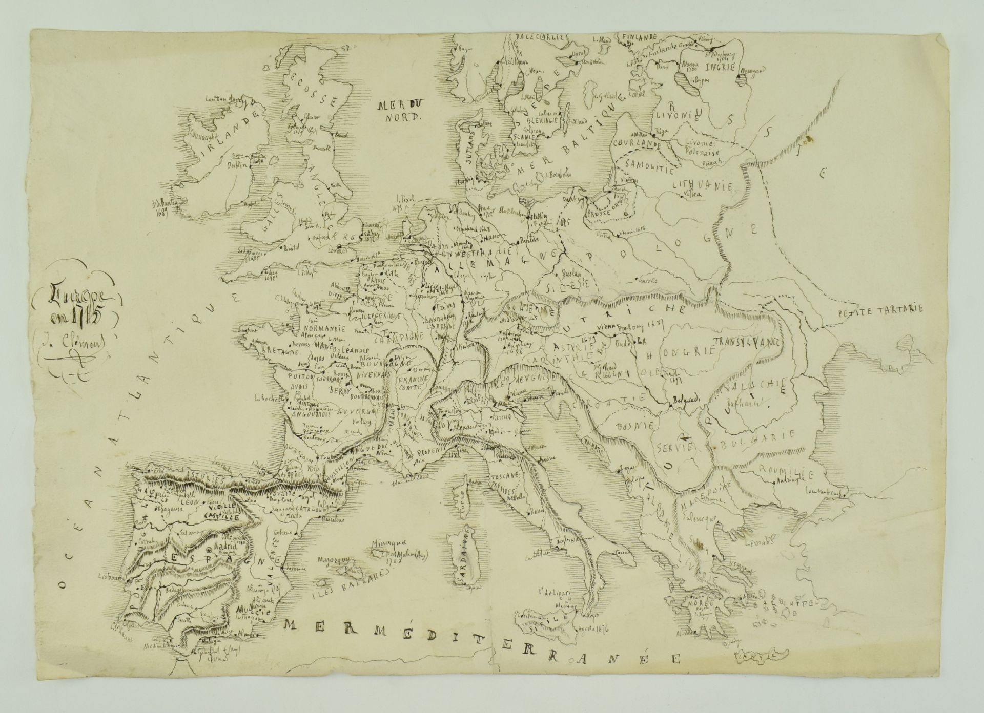 HAND DRAWN 19TH CENTURY MANUSCRIPT FRENCH MAP OF EUROPE - Bild 2 aus 7