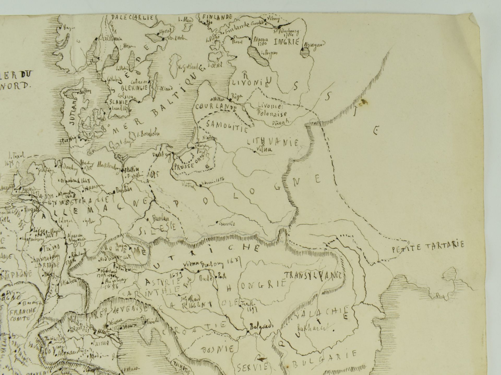HAND DRAWN 19TH CENTURY MANUSCRIPT FRENCH MAP OF EUROPE - Bild 4 aus 7