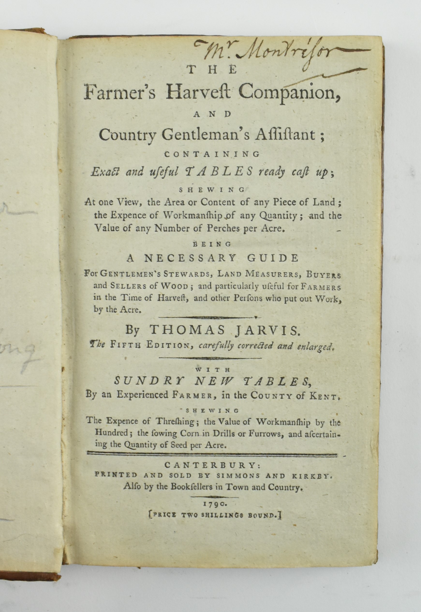 JARVIS, THOMAS. 1790 THE FARMER'S HARVEST COMPANION, 5TH ED - Bild 3 aus 6