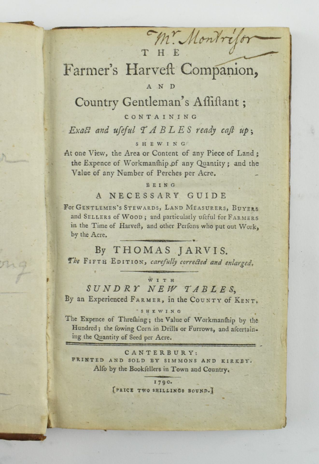 JARVIS, THOMAS. 1790 THE FARMER'S HARVEST COMPANION, 5TH ED - Bild 3 aus 6
