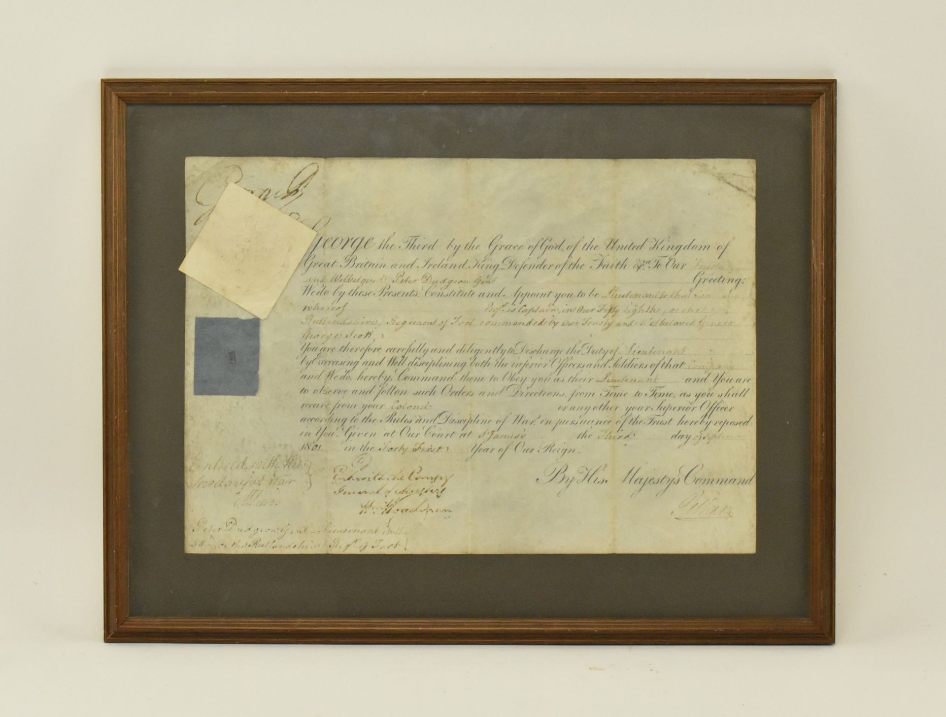 GEORGE III (1738-1820). SIGNED ARMY PURCHASE COMMISSION DEED - Bild 2 aus 7