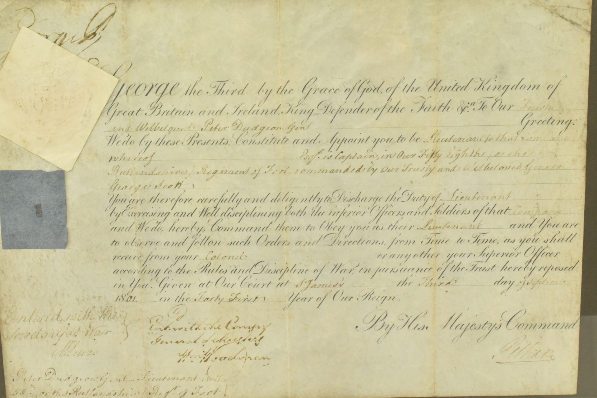 GEORGE III (1738-1820). SIGNED ARMY PURCHASE COMMISSION DEED - Image 4 of 7