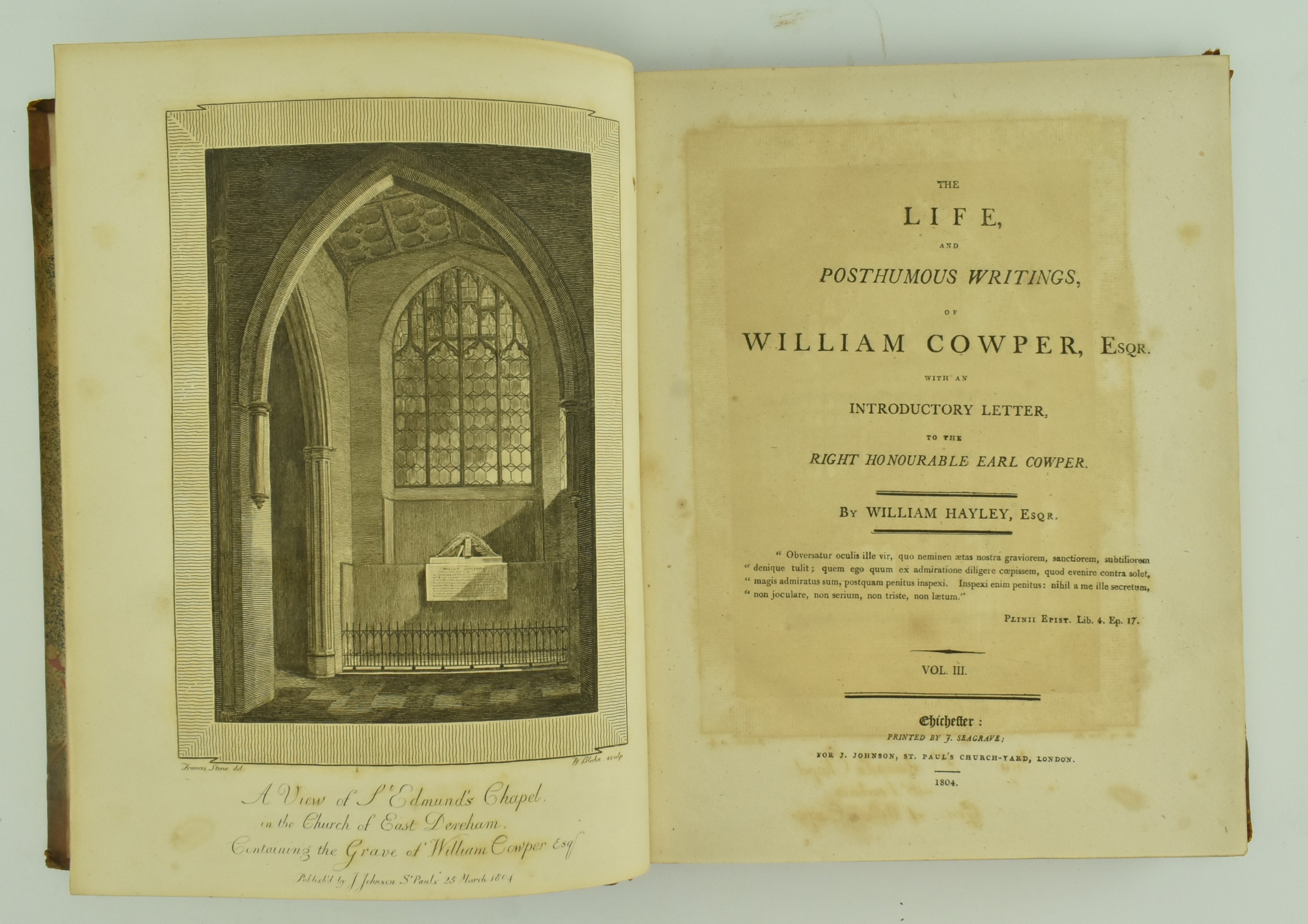 HAYLEY, WILLIAM. 1803 LIFE OF COWPER IN THREE VOLUMES - Bild 7 aus 8