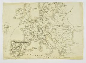 HAND DRAWN 19TH CENTURY MANUSCRIPT FRENCH MAP OF EUROPE